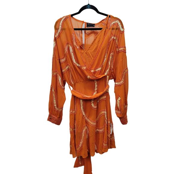 ASOS DESIGN Rouleaux Loop Tie Waist Mini Dress with Swirl Embellishment Size 0 - Picture 3 of 12